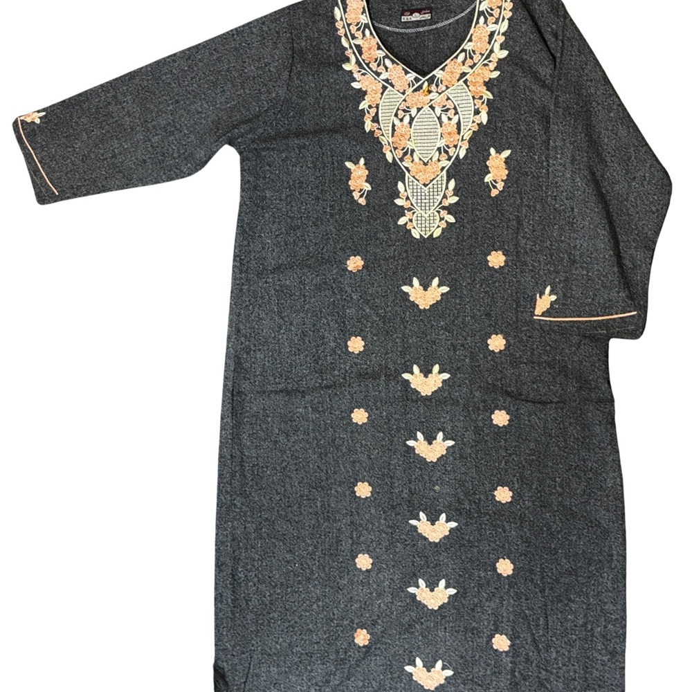Embroidered Gray and Gold Dress